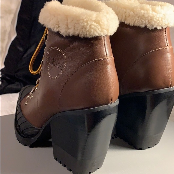 CHLOE Rylee Lace-Up Leather Ankle Boots Size 38 - Picture 10 of 13